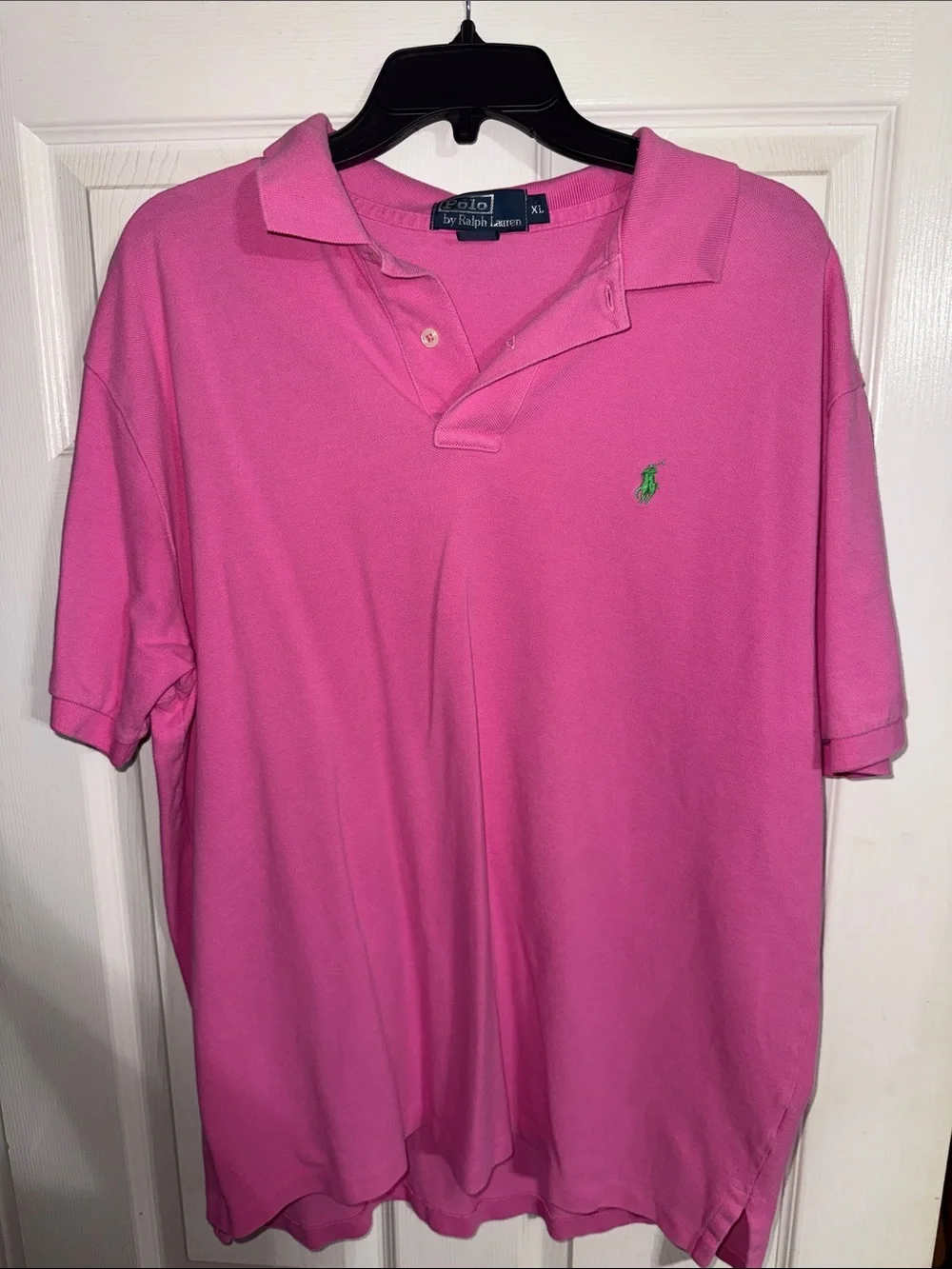 Polo by Ralph Lauren Men’s Bright Pink Polo with Green Pony